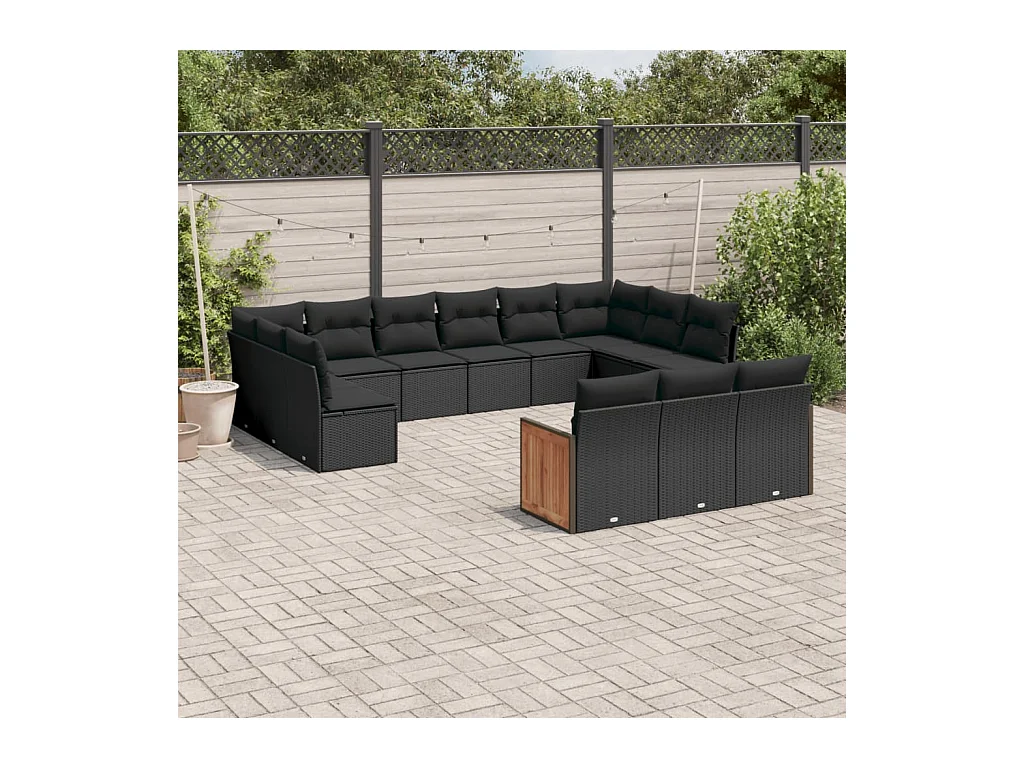 Salon de jardin avec coussins 13 pcs noir résine tressée