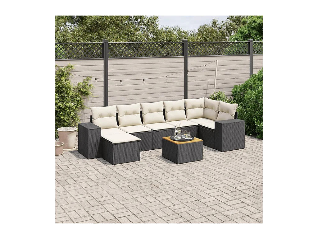 Set Divani da Giardino con Cuscini 8 pz Nero in Polyrattan