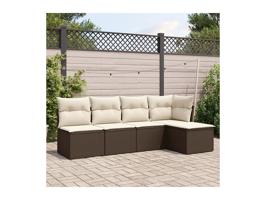 5-delige Loungeset met kussens poly rattan bruin