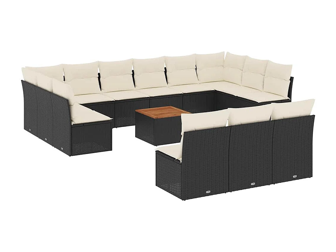 14 pcs conjunto de sofás p/ jardim c/ almofadões vime PE preto