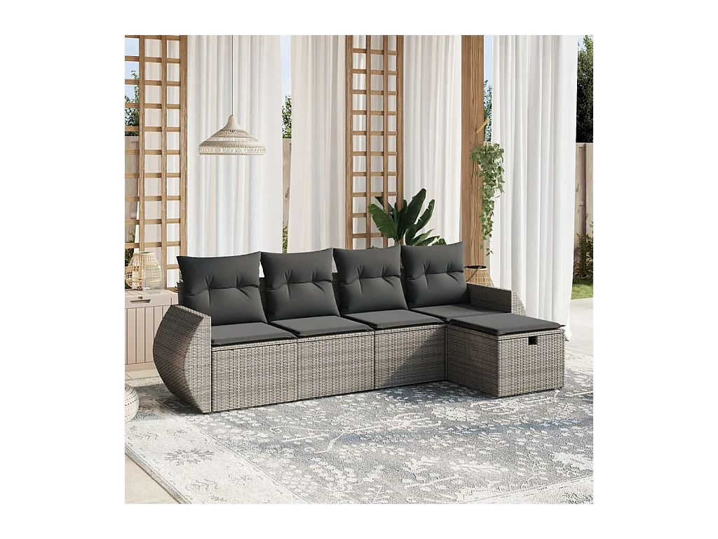 Set Divano da Giardino 5 pz con Cuscini Grigio in Polyrattan