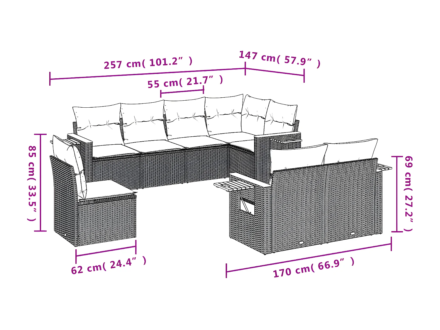 Set Divano da Giardino 8 pz con Cuscini Beige in Polyrattan