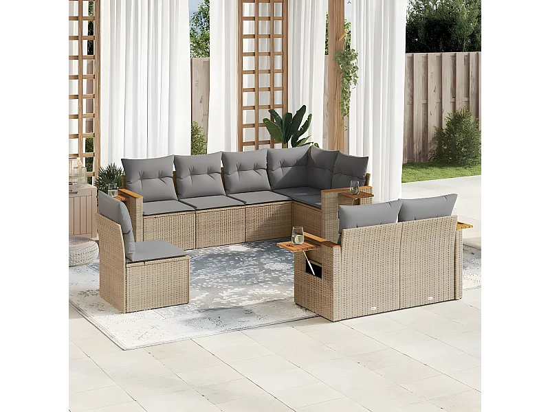 Set Divano da Giardino 8 pz con Cuscini Beige in Polyrattan