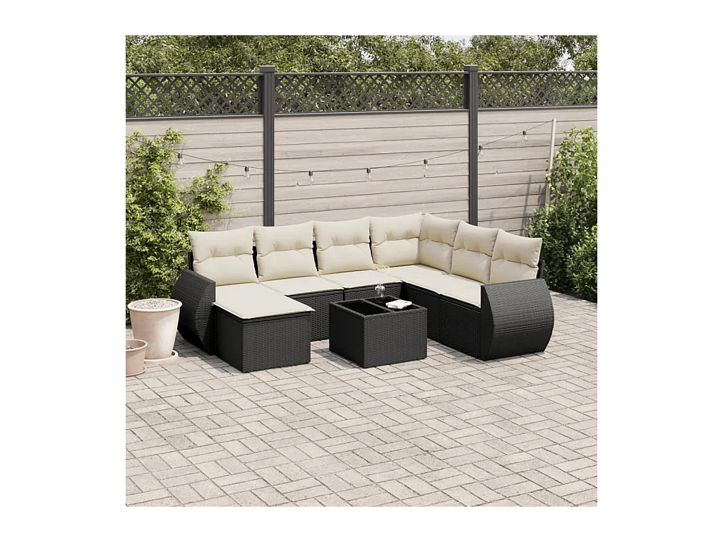 8-tlg. Garten-Sofagarnitur mit Kissen Schwarz Poly Rattan