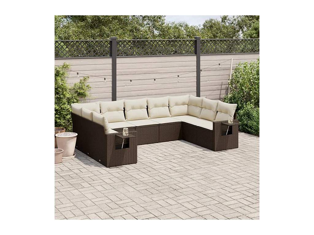 9-tlg. Garten-Sofagarnitur mit Kissen Braun Poly Rattan