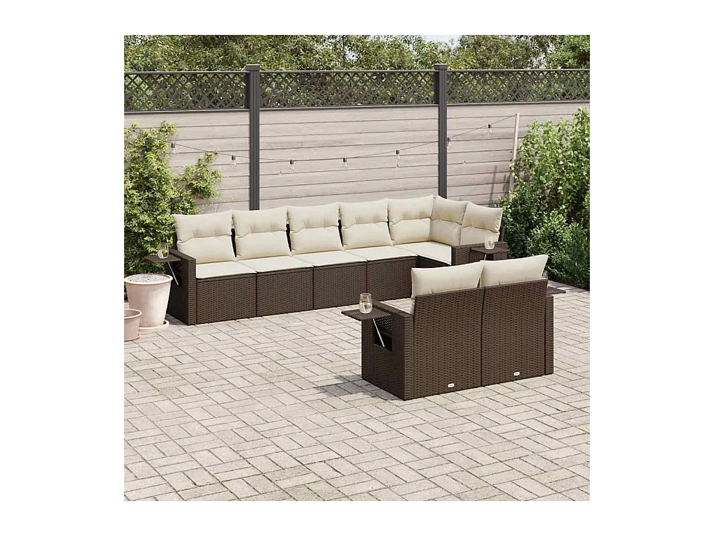 8-tlg. Garten-Sofagarnitur mit Kissen Braun Poly Rattan