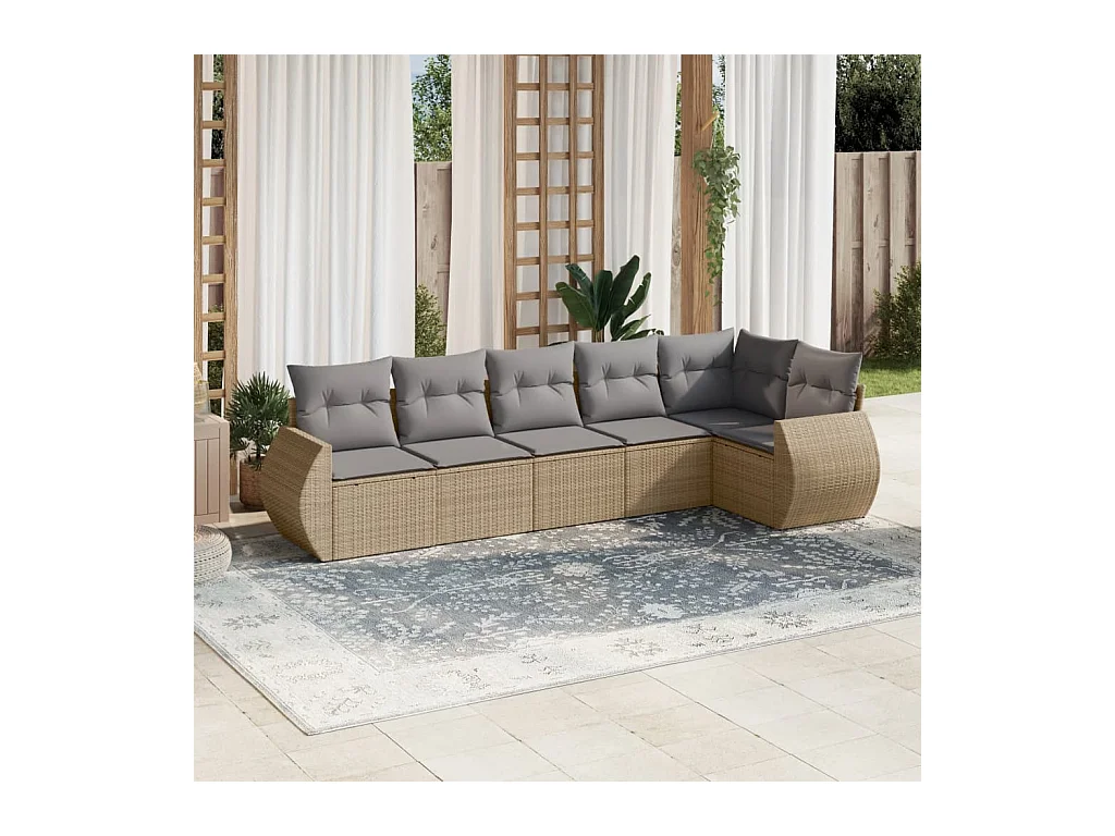 6-tlg. Garten-Sofagarnitur mit Kissen Beige Poly Rattan