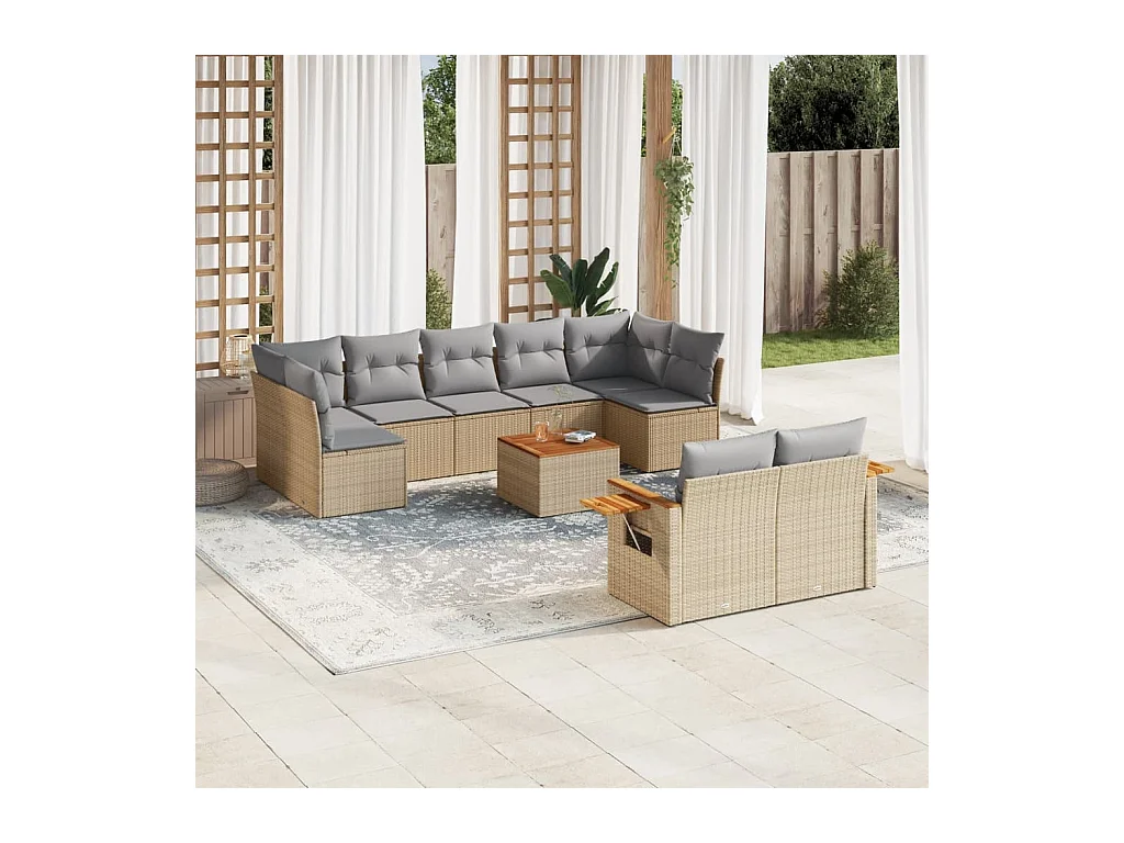 Juego de sofás jardín con cojines beige 10 pzas ratán sintético