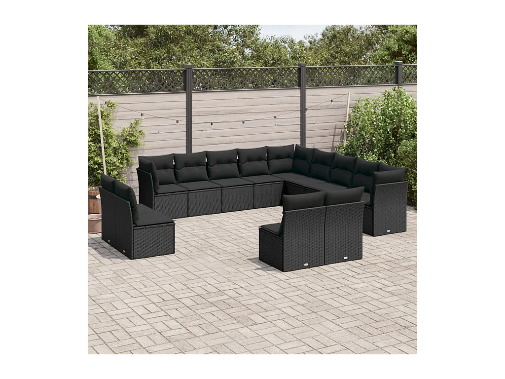 Set Divani da Giardino 13pz con Cuscini Nero in Polyrattan