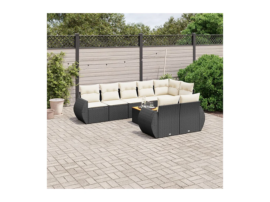 Set Divani da Giardino 9 pz con Cuscini Nero in Polyrattan