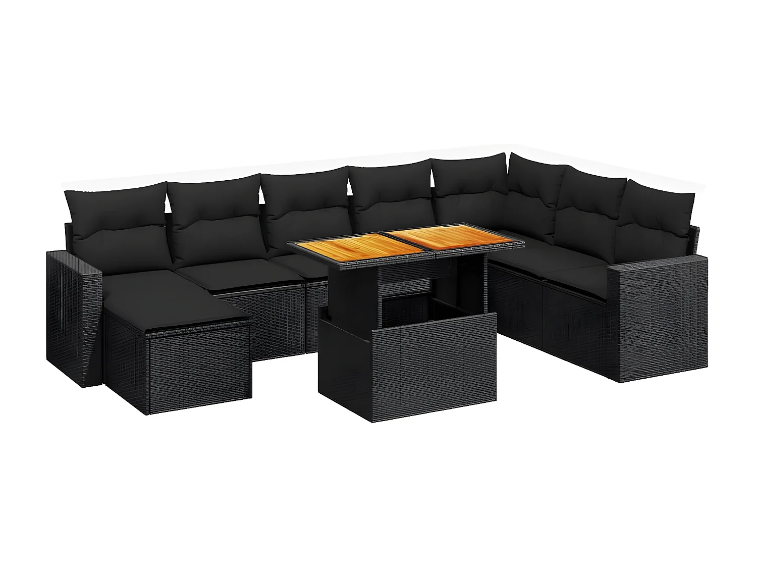 9-tlg. Garten-Sofagarnitur mit Kissen Schwarz Poly Rattan
