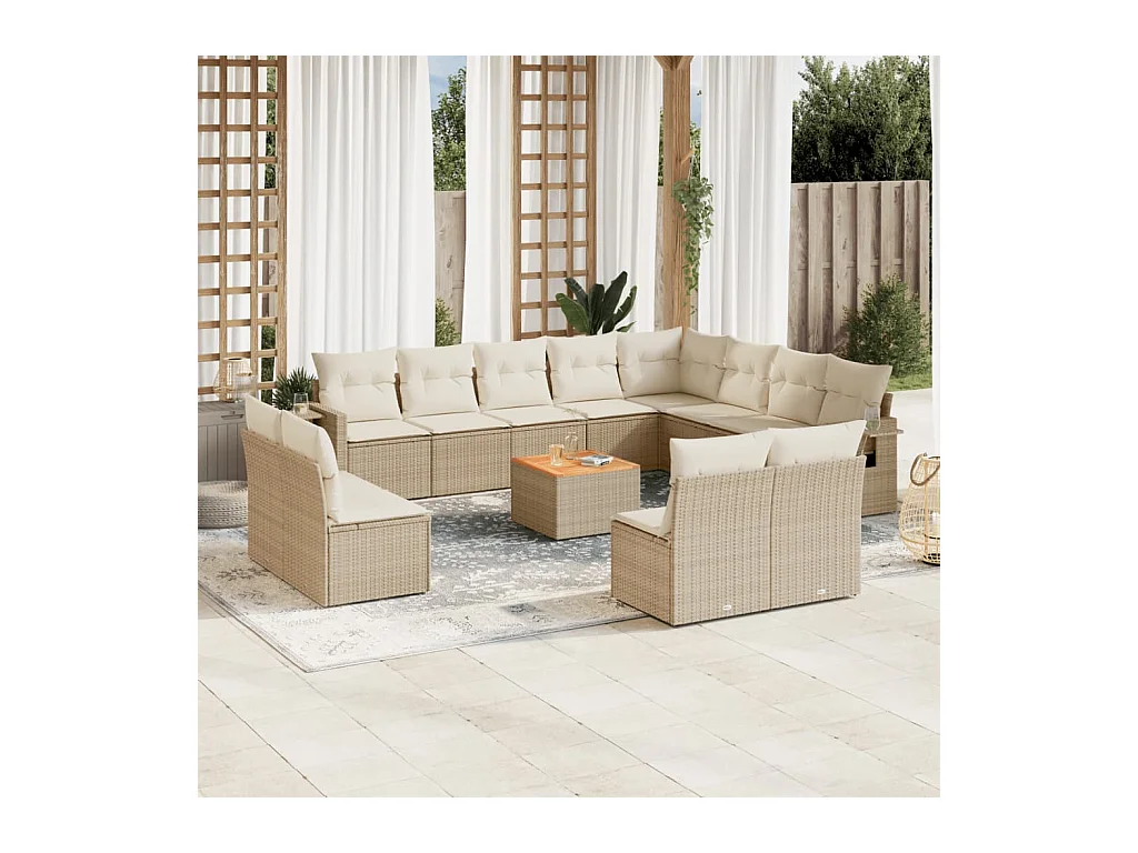 13-delige Loungeset met kussens poly rattan beige
