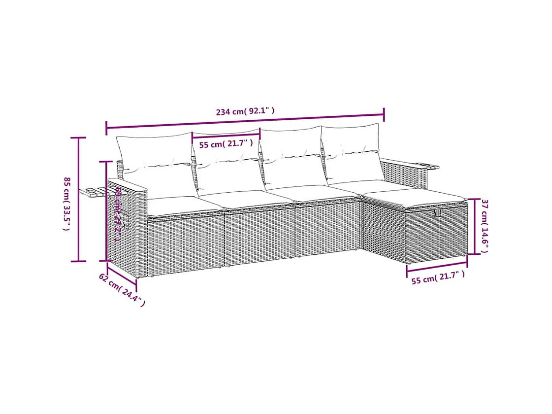 Set Divano da Giardino 5 pz con Cuscini Beige in Polyrattan