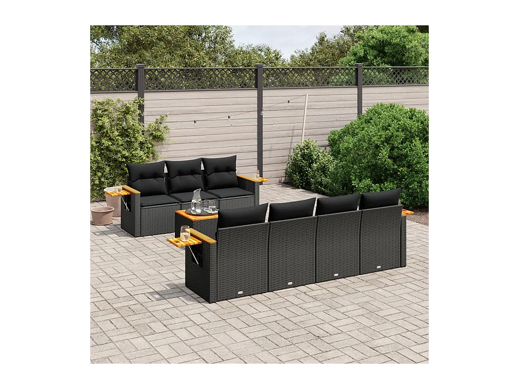 Set Divani da Giardino con Cuscini 8 pz Nero in Polyrattan