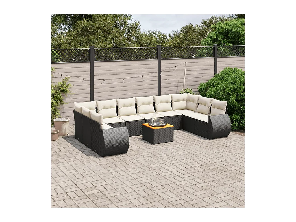 11-tlg. Garten-Sofagarnitur mit Kissen Schwarz Poly Rattan