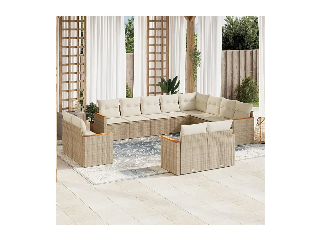 Set Divani da Giardino 12 pz con Cuscini Beige in Polyrattan