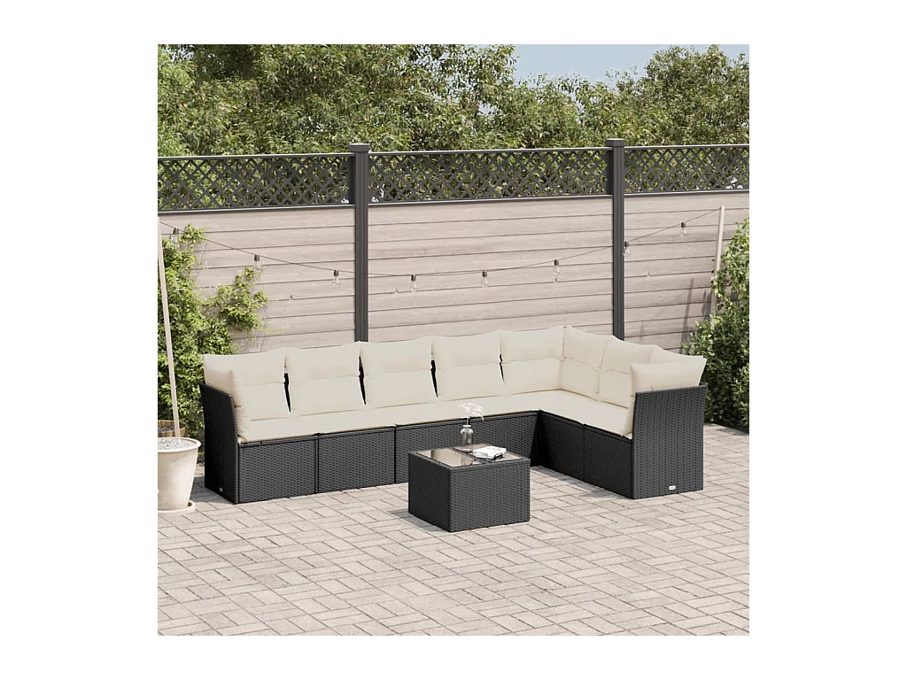 Set Divani da Giardino con Cuscini 8 pz Nero in Polyrattan