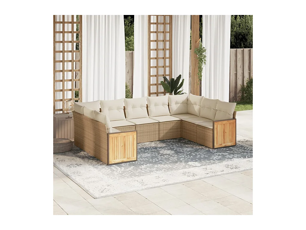 8-delige Loungeset met kussens poly rattan beige