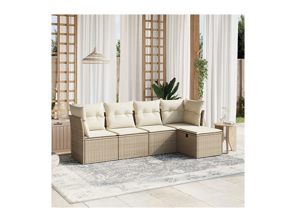 Salon de jardin avec coussins 5 pcs beige résine tressée