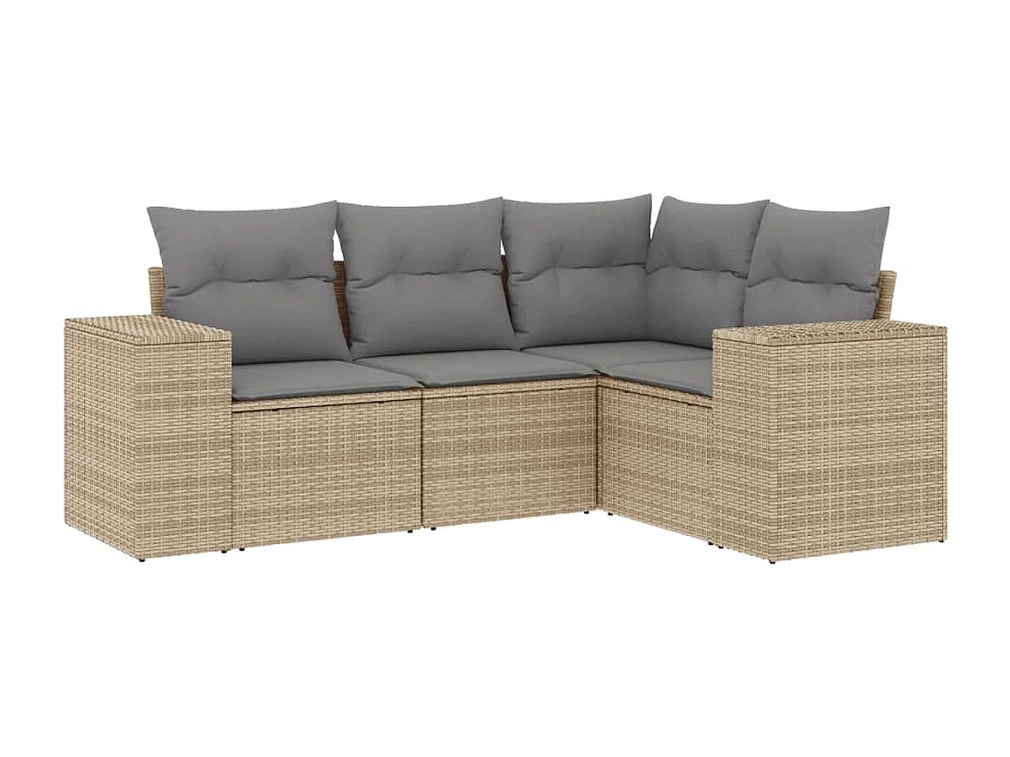 Set Divano da Giardino 4 pz con Cuscini Beige in Polyrattan