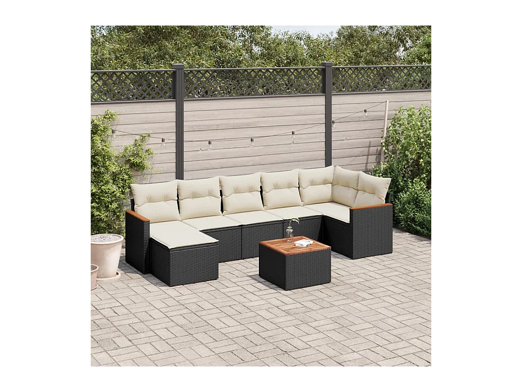 Set de sofás de jardín 8 piezas y cojines ratán sintético negro