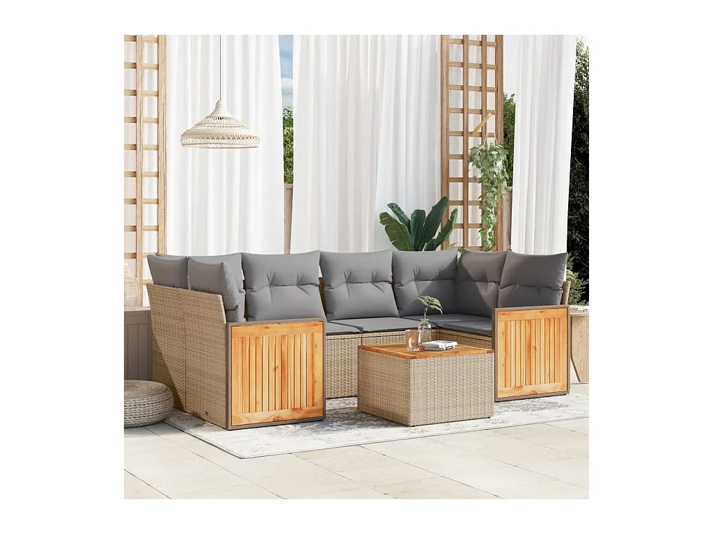 Salon de jardin avec coussins 7 pcs beige résine tressée