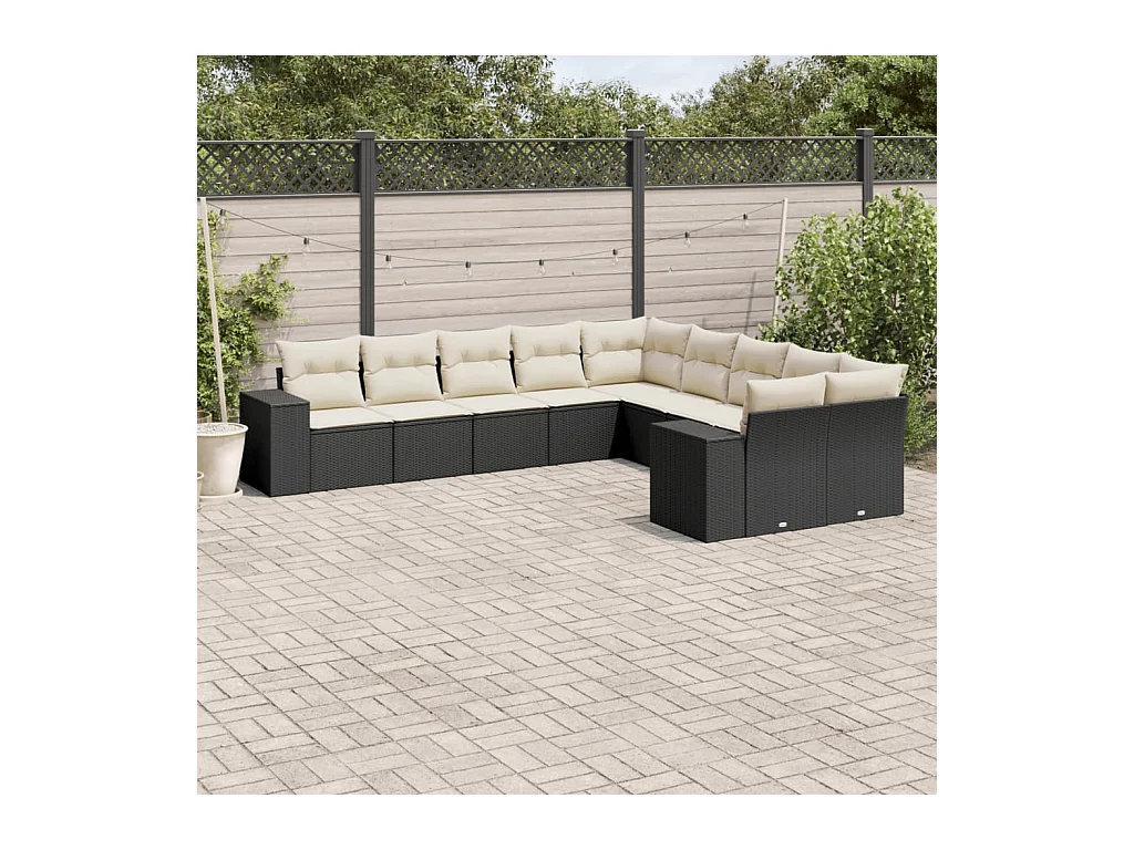 Salon de jardin 10 pcs avec coussins noir résine tressée