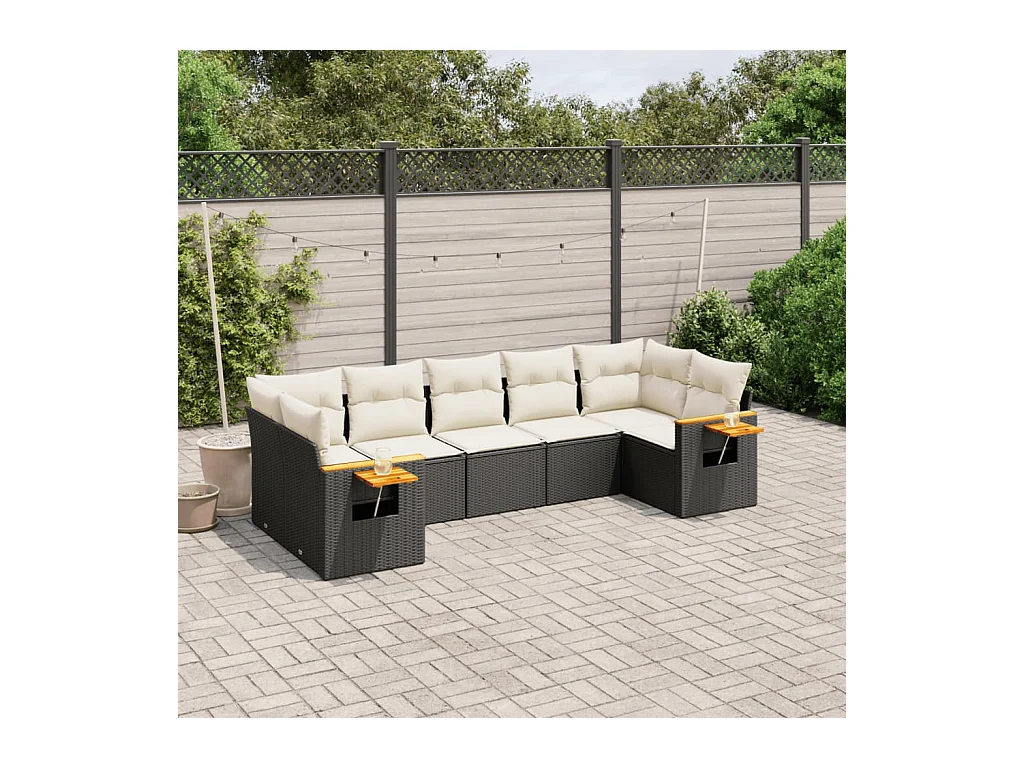 7-tlg. Garten-Sofagarnitur mit Kissen Schwarz Poly Rattan