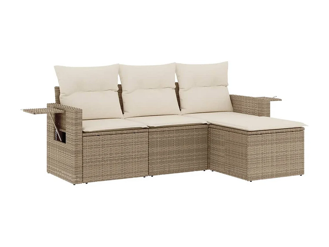 Set Divano da Giardino 4 pz con Cuscini Beige in Polyrattan