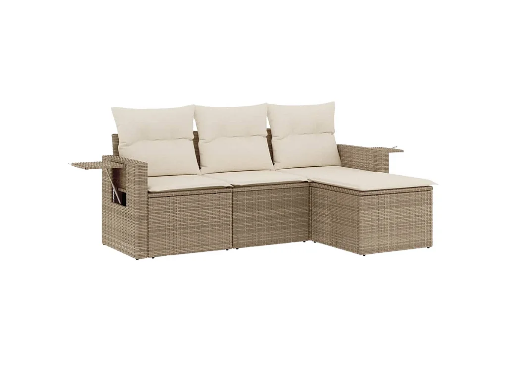 4-tlg. Garten-Sofagarnitur mit Kissen Beige Poly Rattan