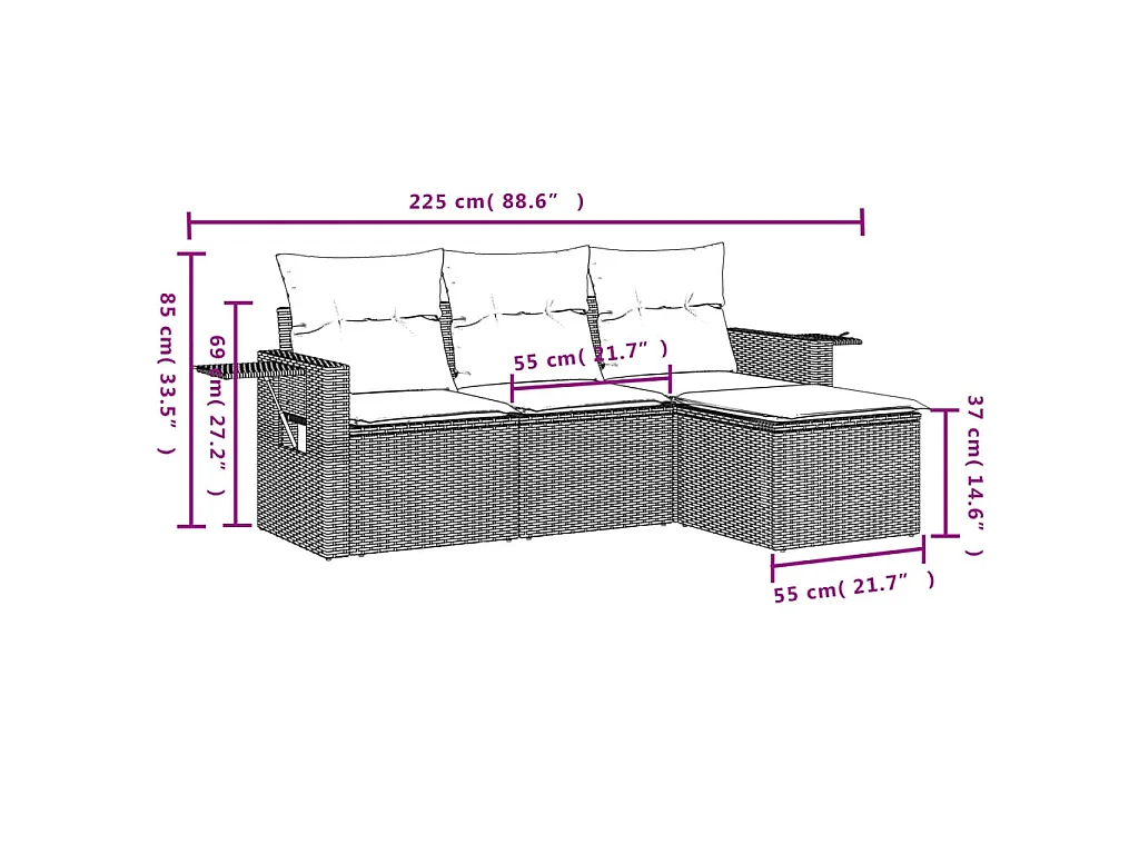 4-tlg. Garten-Sofagarnitur mit Kissen Beige Poly Rattan
