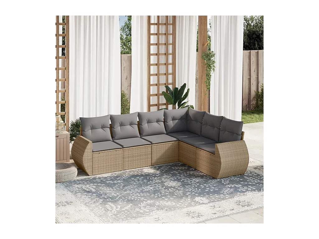 Salon de jardin avec coussins 6 pcs beige résine tressée
