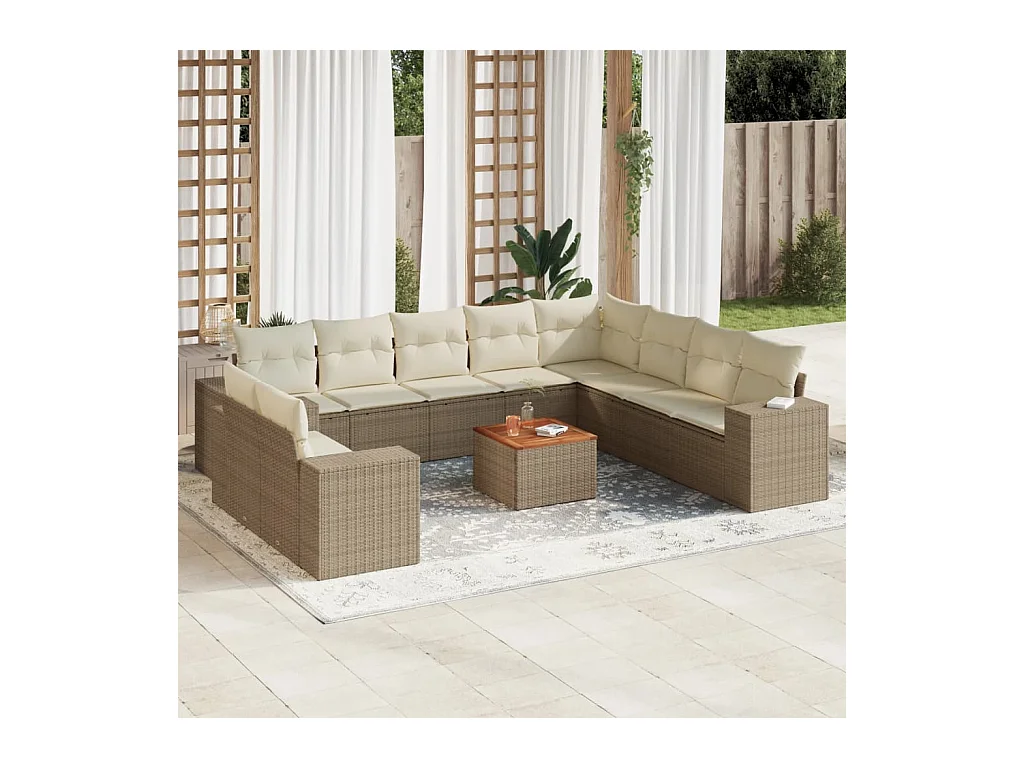 Set Divani da Giardino 11 pz con Cuscini Beige in Polyrattan