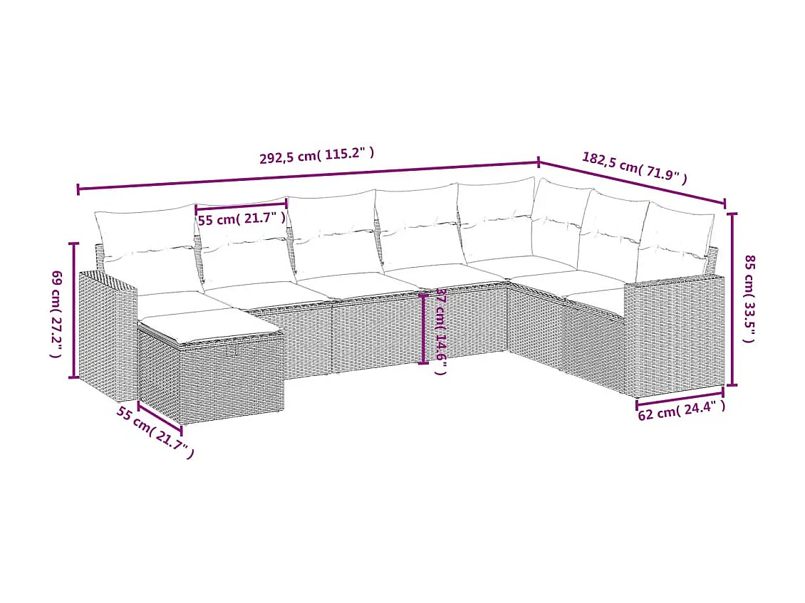 Salon de jardin 8 pcs avec coussins noir résine tressée