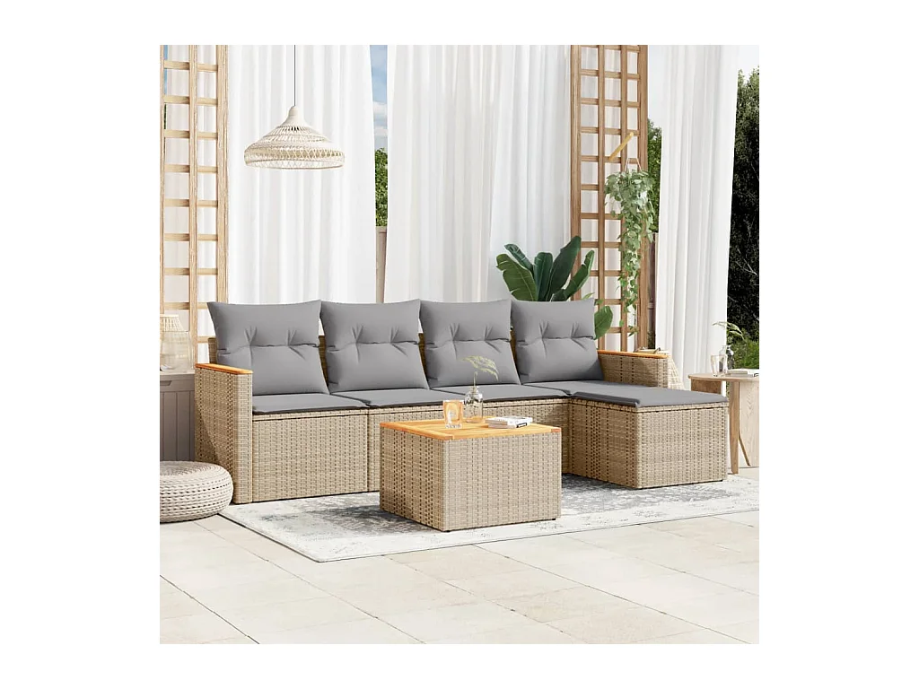 Salon de jardin avec coussins 6 pcs beige résine tressée