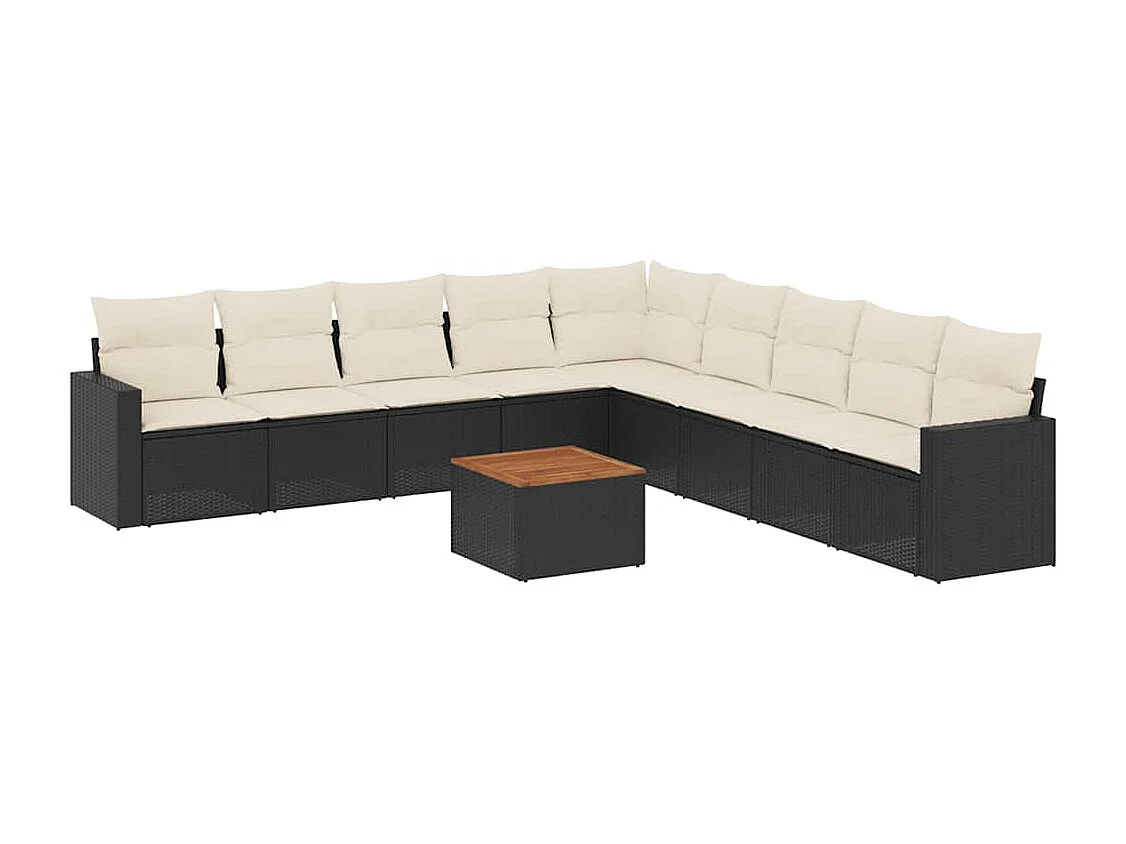 Salon de jardin 10 pcs avec coussins noir résine tressée