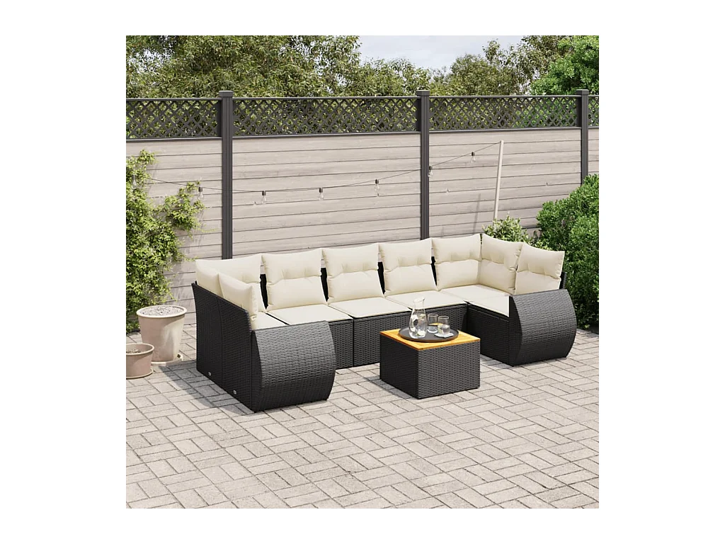8-tlg. Garten-Sofagarnitur mit Kissen Schwarz Poly Rattan