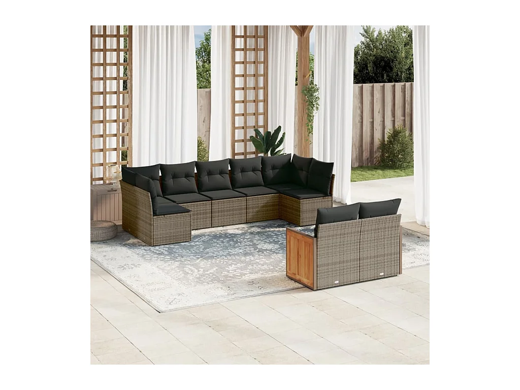 9-delige Loungeset met kussens poly rattan grijs