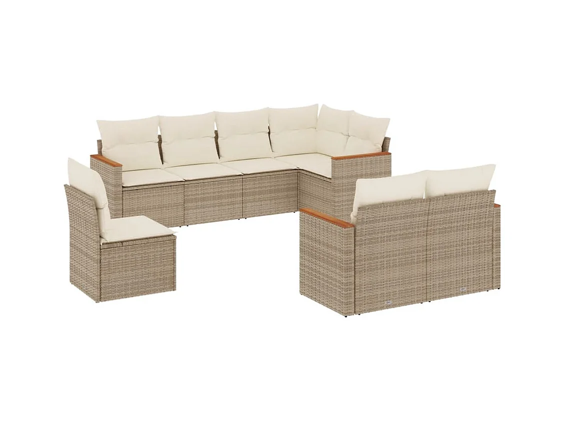 8 pcs conjunto de sofás p/ jardim com almofadões vime PE bege