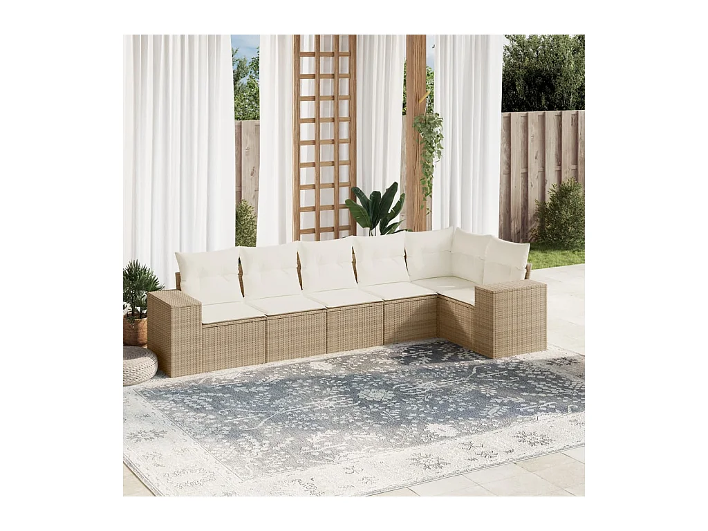 6-tlg. Garten-Sofagarnitur mit Kissen Beige Poly Rattan