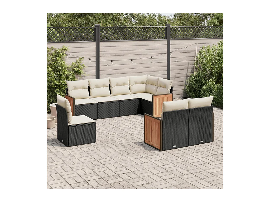 Set Divani da Giardino con Cuscini 8 pz Nero in Polyrattan