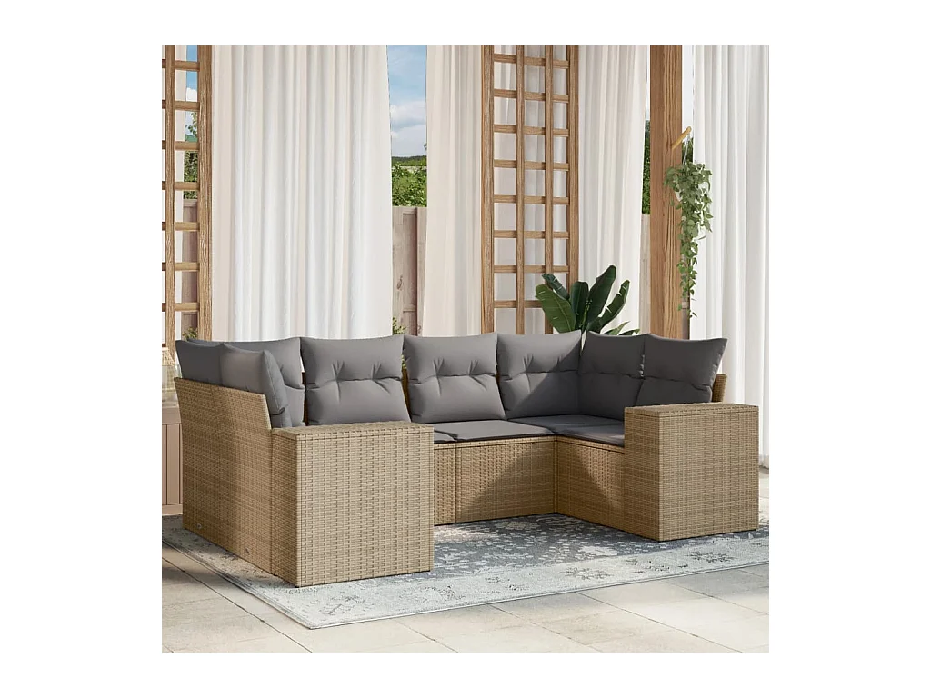 Salon de jardin avec coussins 6 pcs beige résine tressée