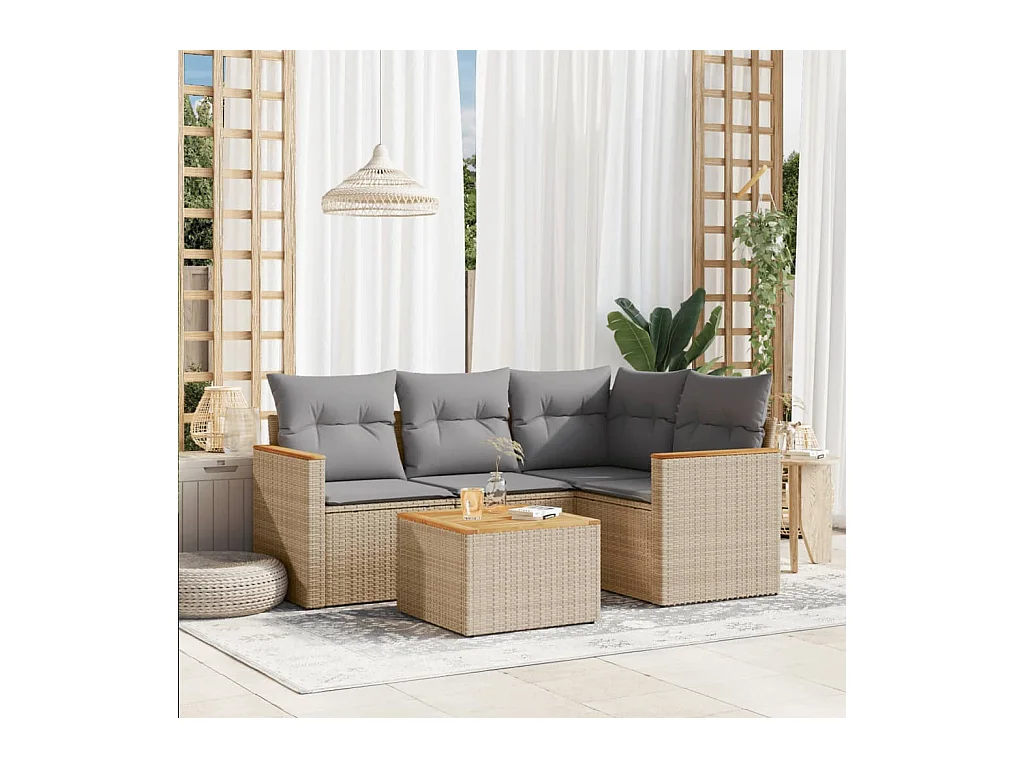 Salon de jardin avec coussins 5pcs mélange beige résine tressée