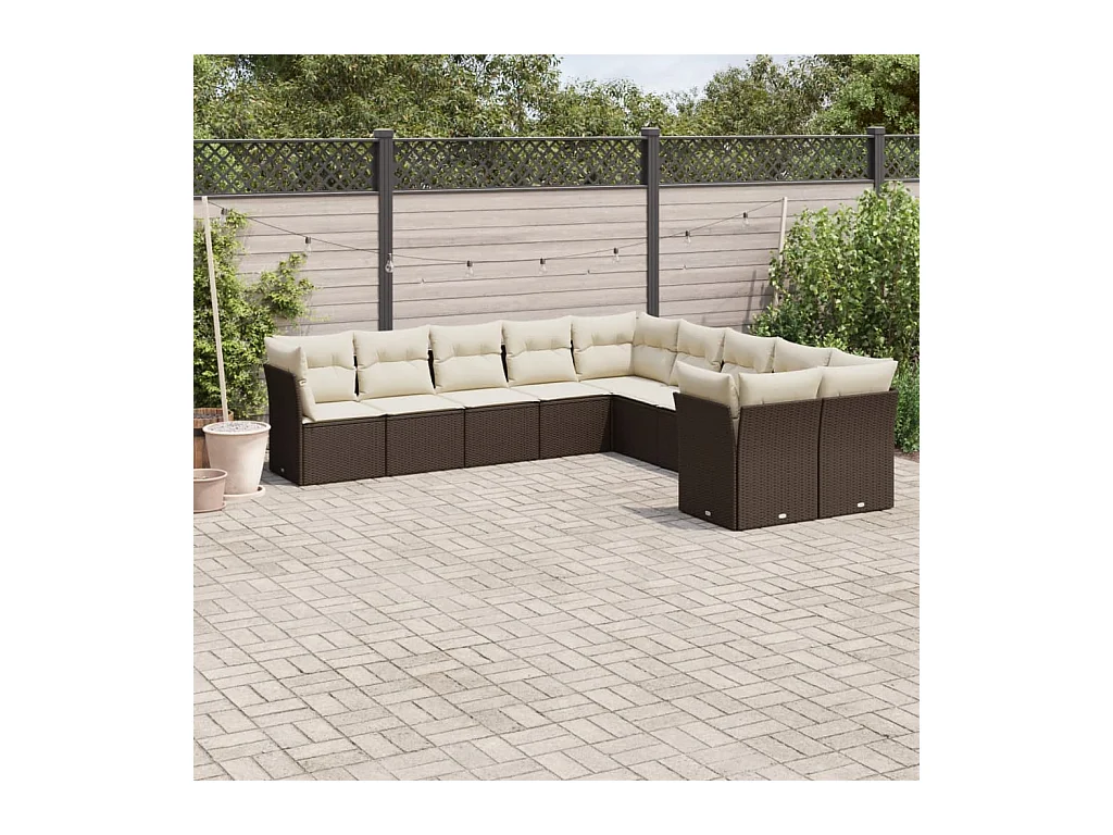 Salon de jardin 10 pcs avec coussins marron résine tressée
