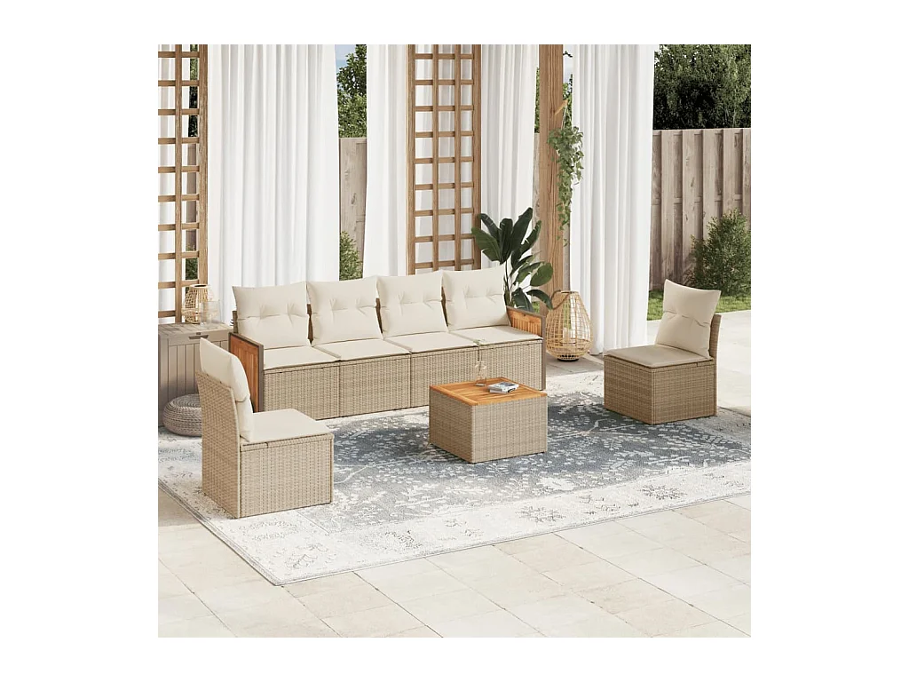 7 pcs conjunto de sofás p/ jardim com almofadões vime PE bege