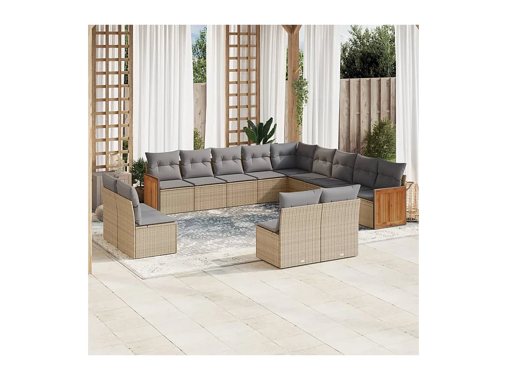 13-delige Loungeset met kussens poly rattan beige