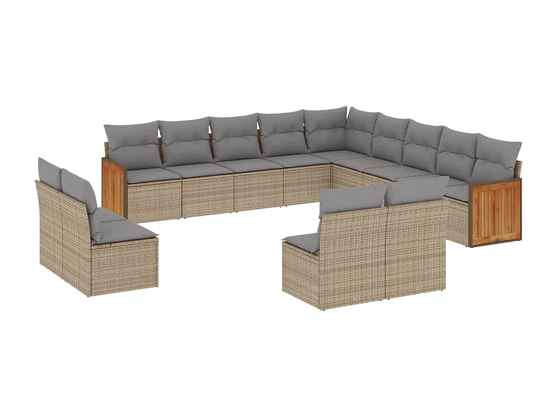 Set Divano da Giardino 13 pz con Cuscini Beige in Polyrattan