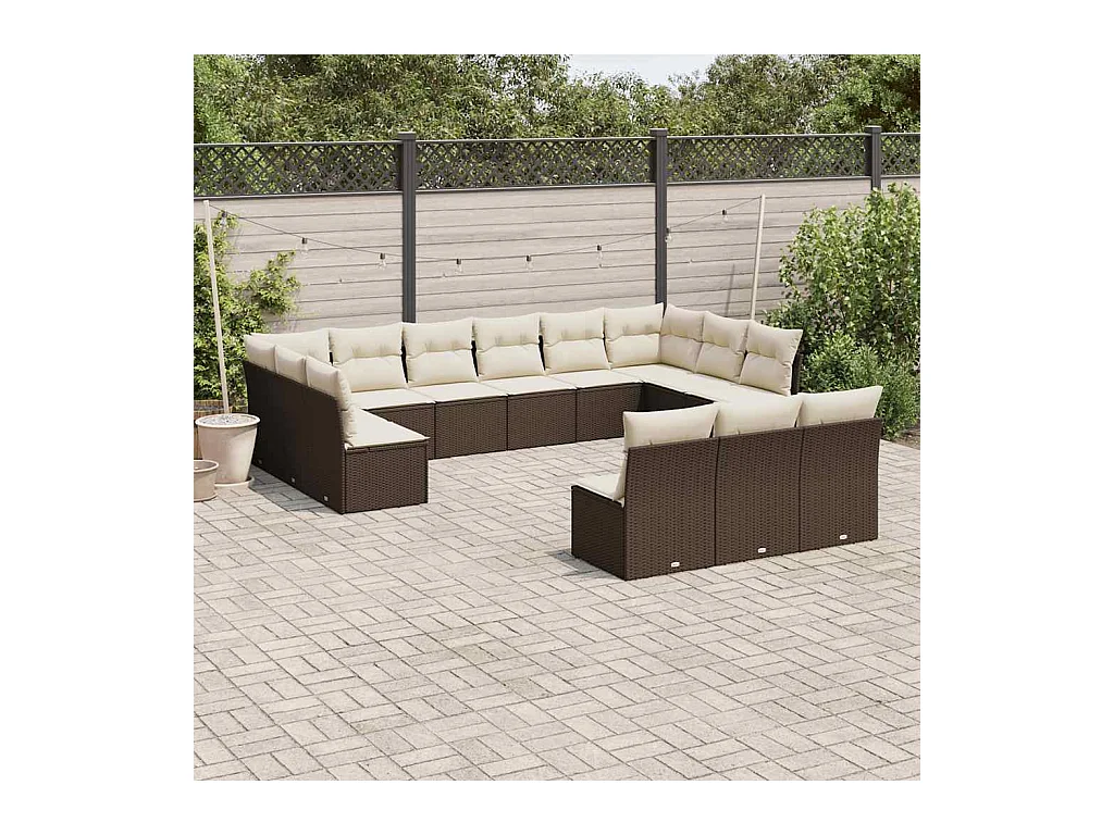 13-delige Loungeset met kussens poly rattan bruin