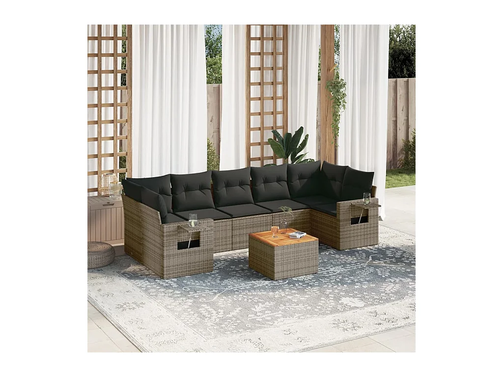 8-delige Loungeset met kussens poly rattan grijs
