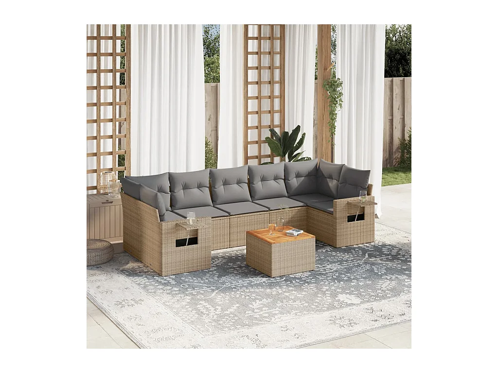 Juego de sofás jardín con cojines beige mezcla 8 pzas ratán PE